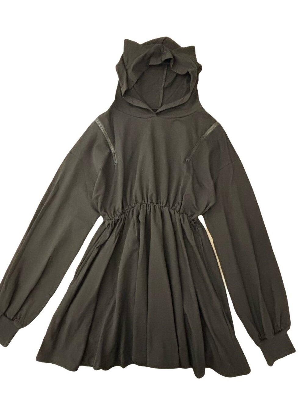 Black zipper shoulder cat ear hoodie dress